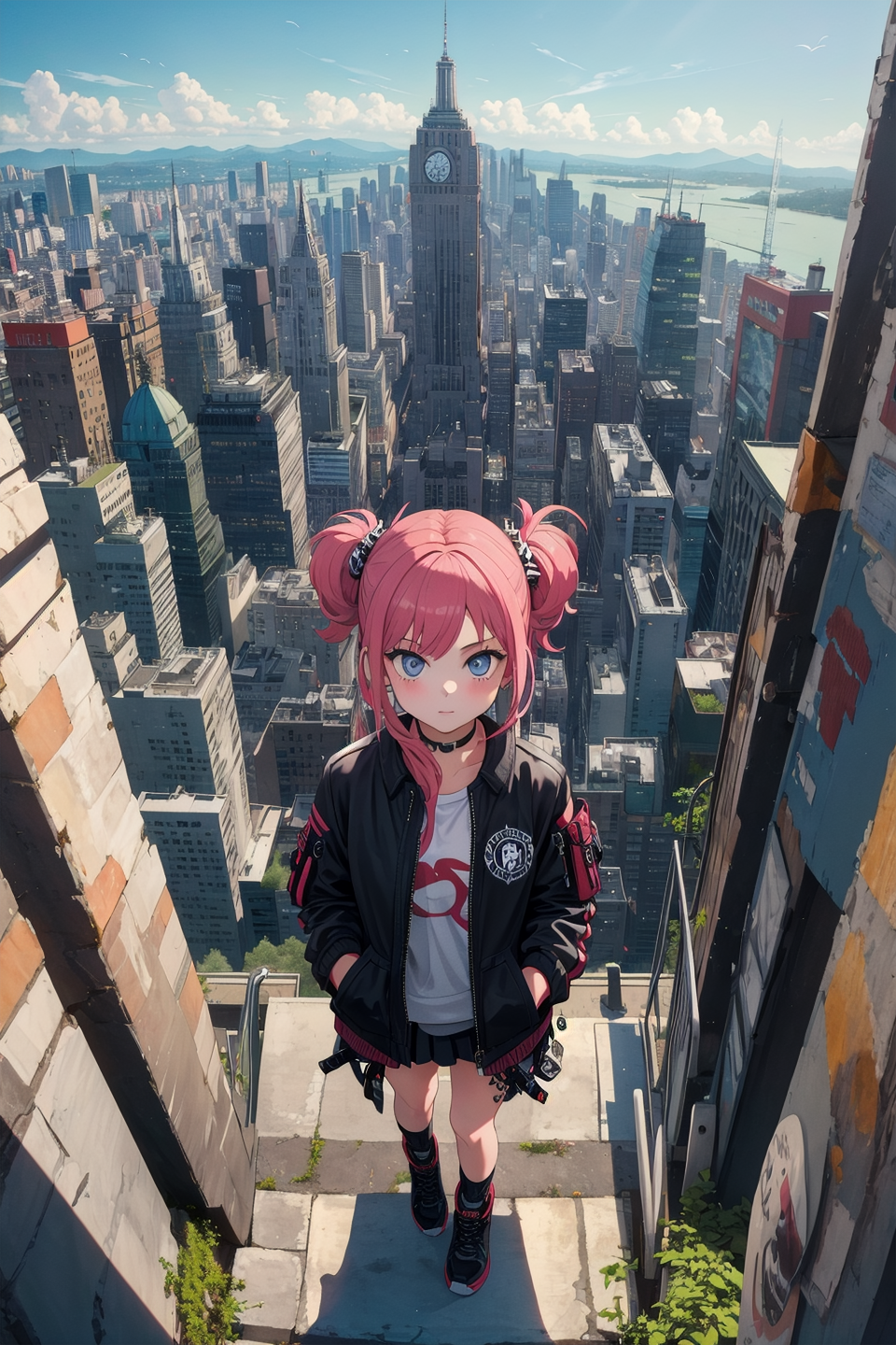 masterpiece,best quality,1girl,city,punk,from above